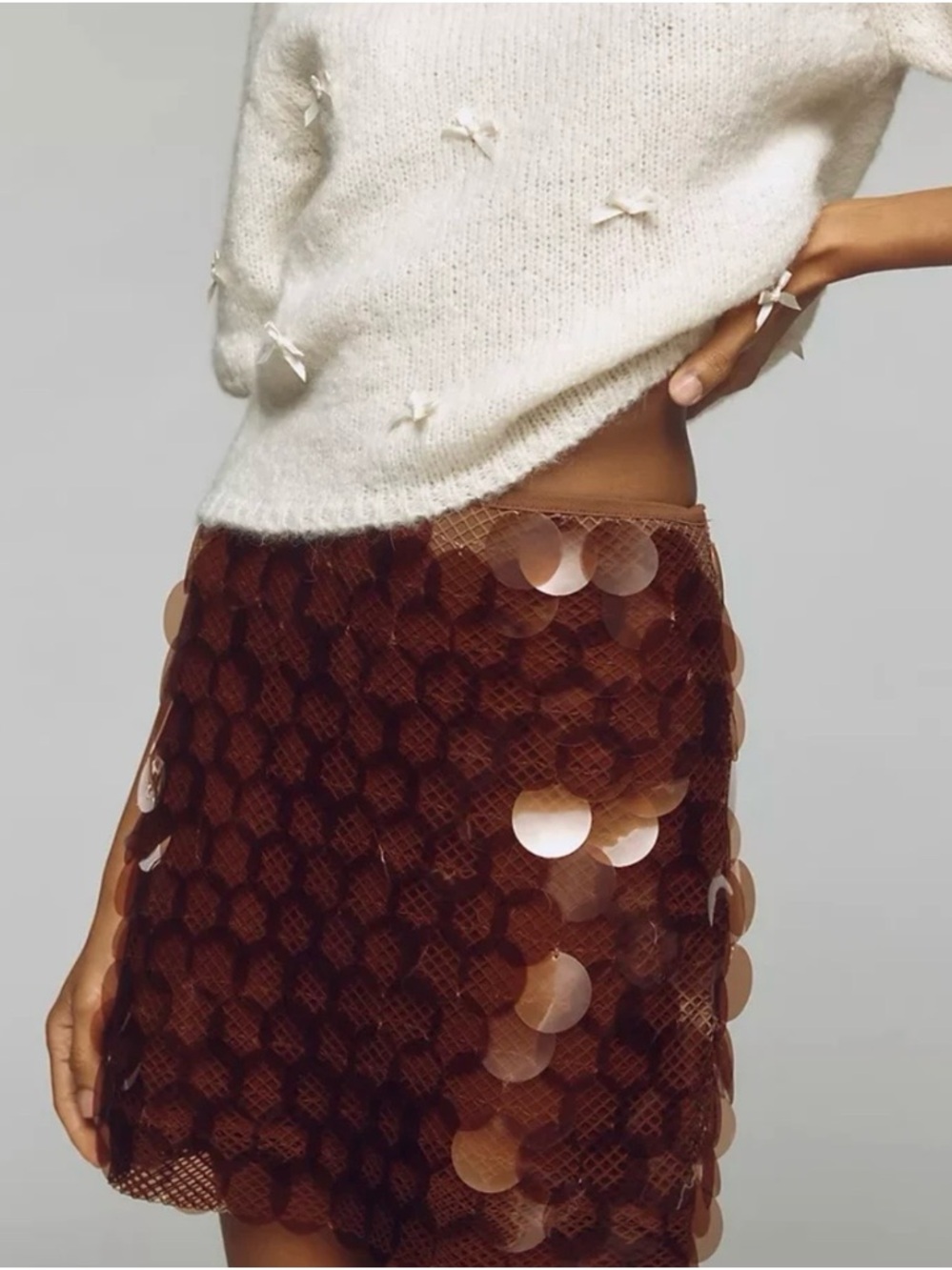 Women's Brown Sequin Mini Skirt